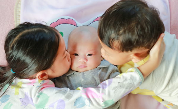Happy family two children